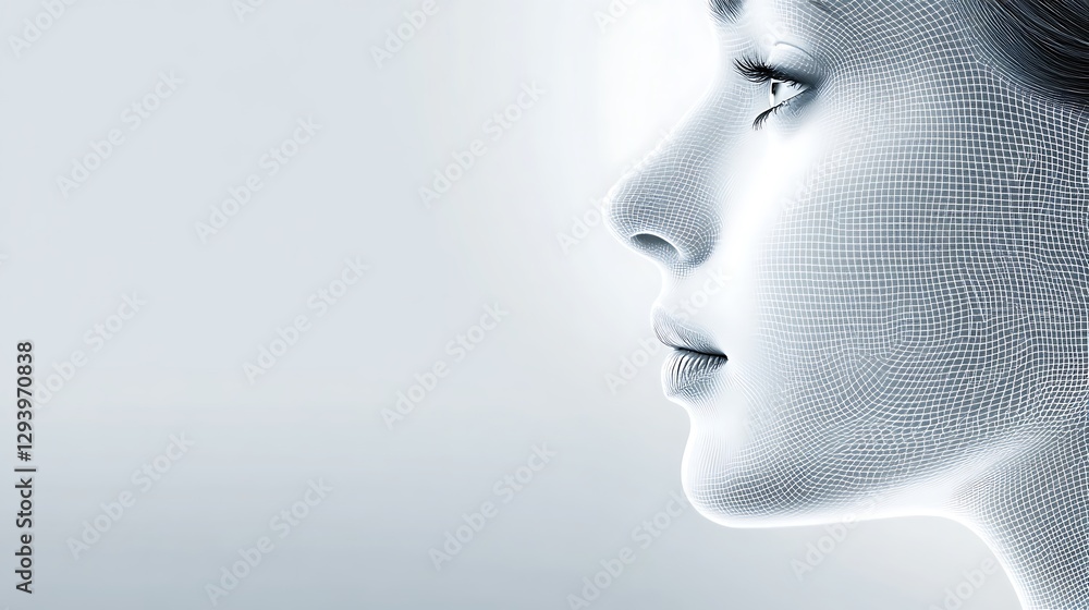 Abstract Digital Female Face Profile: A Mesh of Modernity and Beauty Abstract Digital Female Face Profile: A Mesh of Modernity and Beauty