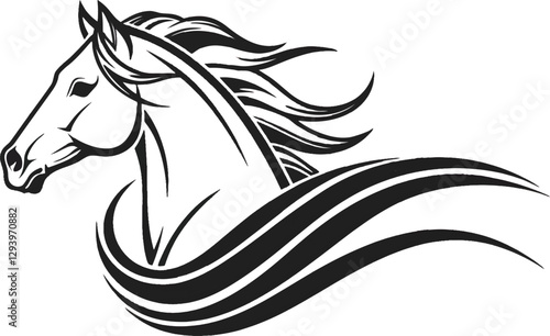 Running Horse Vector Illustration – Black and White Tribal Style