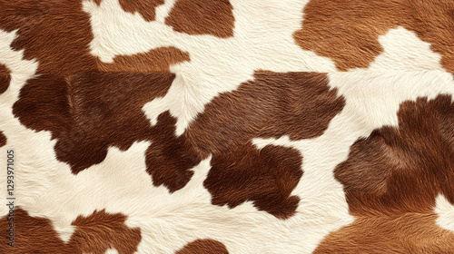 Cow print background with organic brown and white patches on natural cowhide