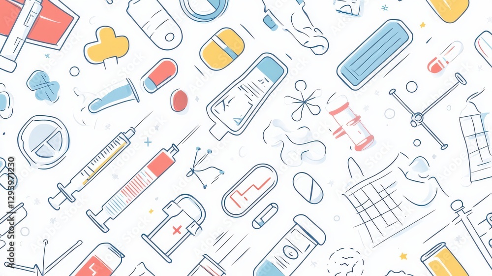Colorful Medical and Pharmacy Icons Pattern Background Design Colorful Medical and Pharmacy Icons Pattern Background Design