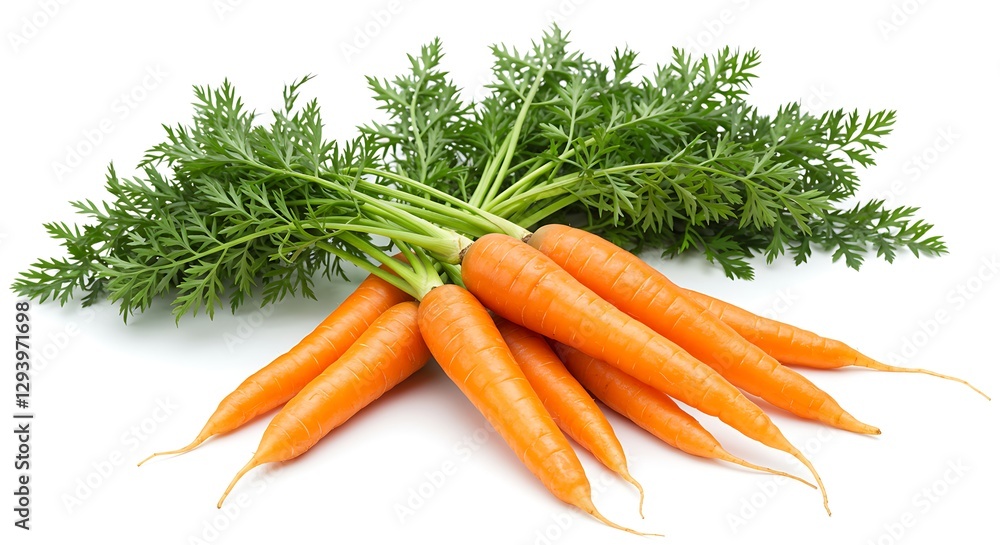 Fresh carrots with green leaves on a white background Fresh carrots with green leaves on a white background