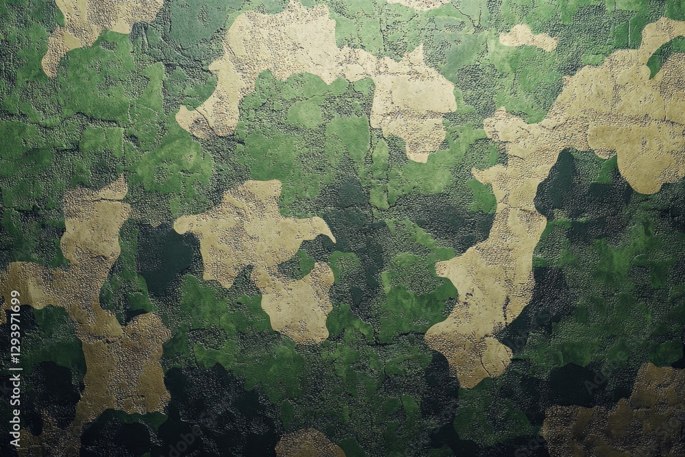 Abstract camouflage design in green and beige with textured surface for backgrounds and military themed projects