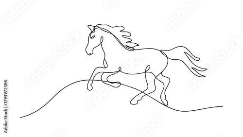 SingleLine Drawing of a Galloping Horse on a Hill