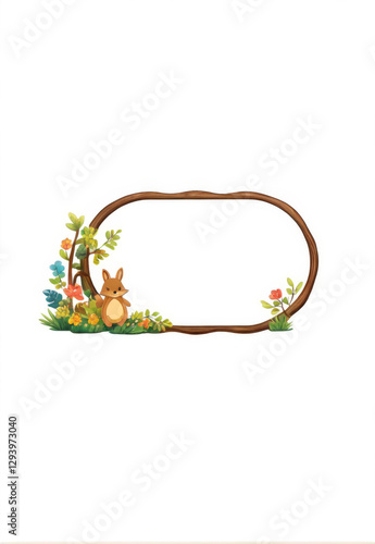 Hand-painted cute wood forest style oval border material