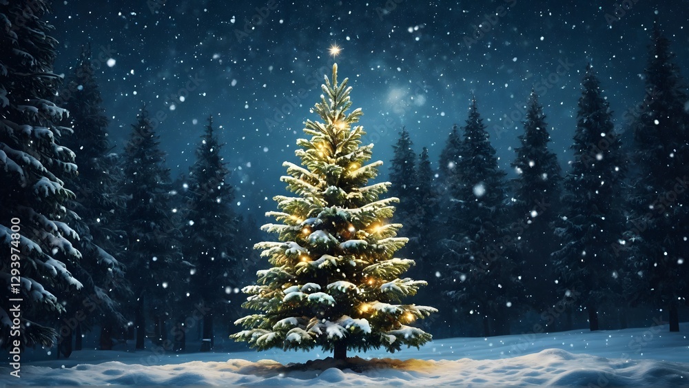 Christmas Tree in Winter Wonderland: A beautifully illuminated Christmas tree stands as a beacon of festive joy amidst a snow-covered forest, Generative Ai Christmas Tree in Winter Wonderland: A beautifully illuminated Christmas tree stands as a beacon of festive joy amidst a snow-covered forest, Generative Ai