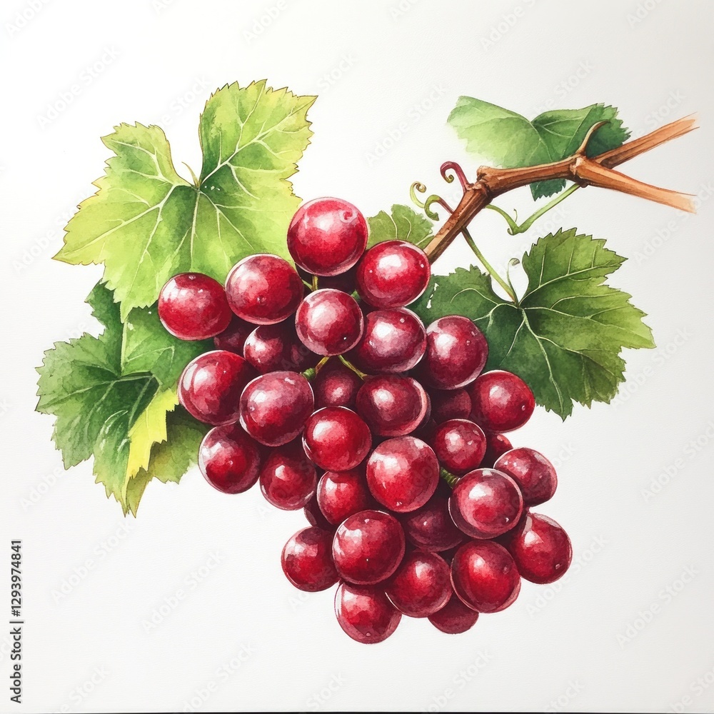 Fototapeta premium Watercolor Red Grapes on Vine (1)