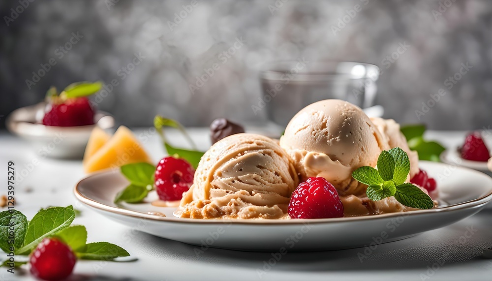Delicious Ice Cream with Fresh Raspberries Delicious Ice Cream with Fresh Raspberries