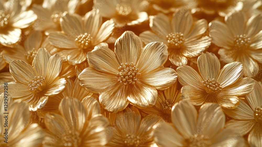Obraz premium Close-up of numerous gold-painted cosmos flowers.