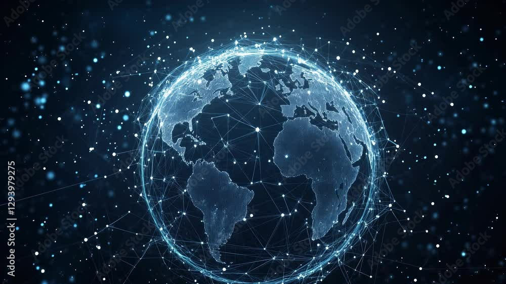 Digital representation of earth showcasing interconnected nodes and global communication networks Digital representation of earth showcasing interconnected nodes and global communication networks