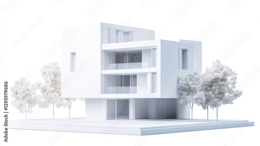 Modern Architecture Model, Minimalist Design, Architectural Illustration, 3D Rendering, for Presentation Modern Architecture Model, Minimalist Design, Architectural Illustration, 3D Rendering, for Presentation