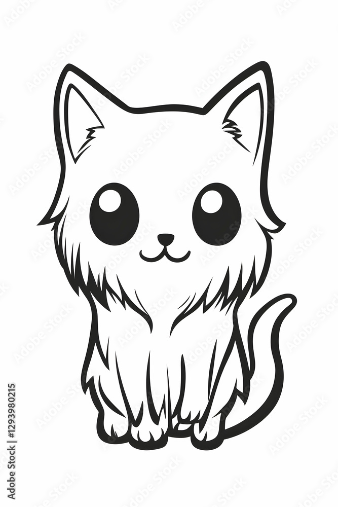 Cute Cartoon Cat Sitting Still with Big Eyes and Tail Curl Cute Cartoon Cat Sitting Still with Big Eyes and Tail Curl
