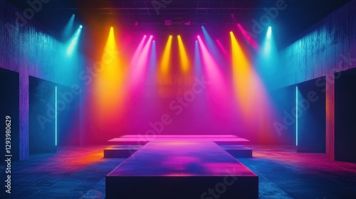 Colorful and Vibrant Stage with Dramatic Lighting Effects
