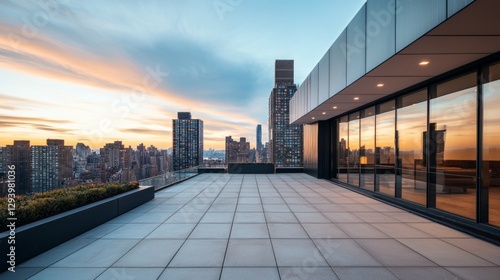 Wallpaper Mural Urban Rooftop Terrace at Dusk with Skyline View in Modern City Torontodigital.ca