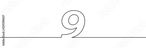 A single line drawing of a nine symbol. One line icon. Continuous line ninth number icon. Vector illustration.