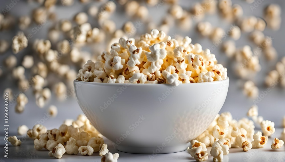 Bowl of Popcorn with Flying Kernels Bowl of Popcorn with Flying Kernels