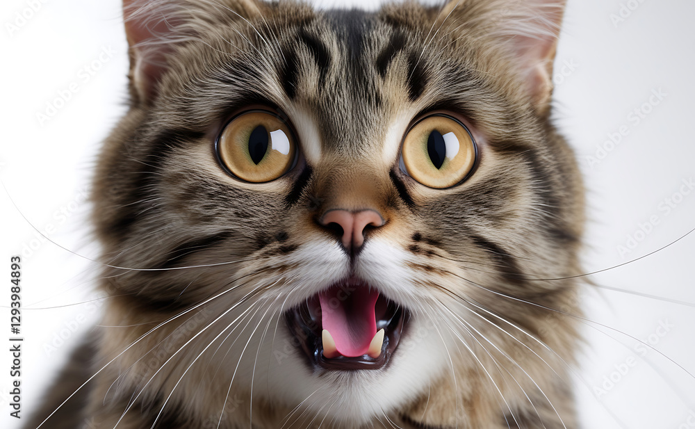 Surprised Tabby Cat Close-Up Wide Amber Eyes & Open Mouth Surprised Tabby Cat Close-Up Wide Amber Eyes & Open Mouth