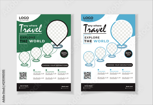 Modern clean clear travel flyer template or travel flyer design with best design organic shape