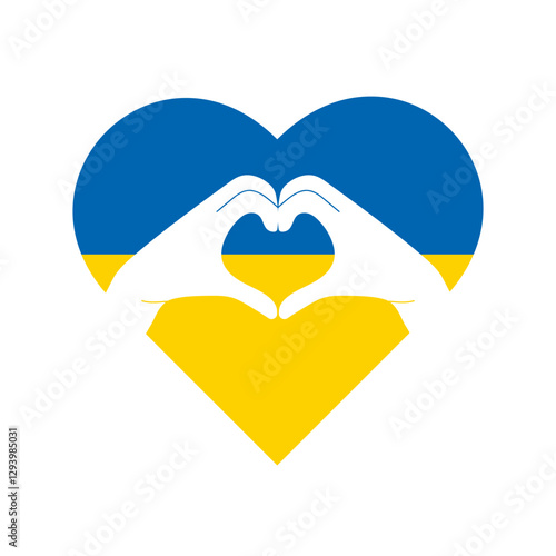 Love to Ukraine. Pray for Ukraine - vector heart and hands forming heart shape. Vector isolated on white.