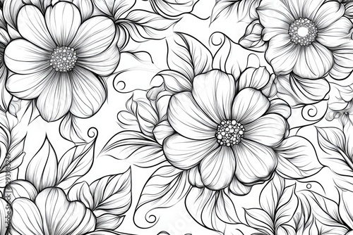 Wallpaper Mural Elegant monochrome floral doodle with delicate leaves and swirling patterns for a seamless background Torontodigital.ca
