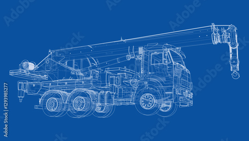 Car crane. Vector rendering of 3d