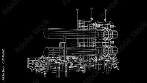 Petroleum heater exchanger. 3d seamless loop animation