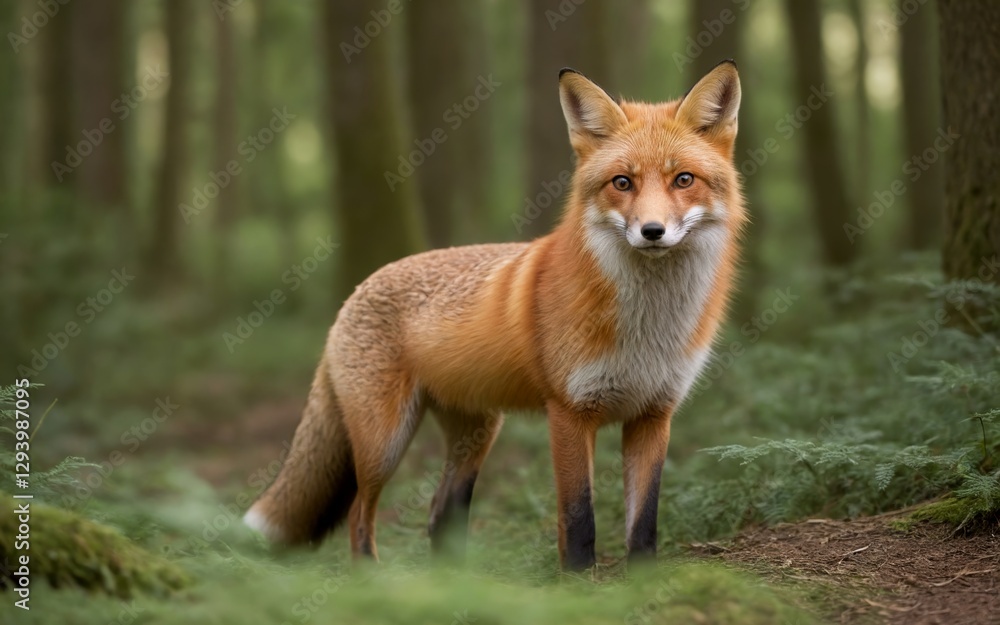 Fototapeta premium Majestic Fox Roaming Through a Lush Forest