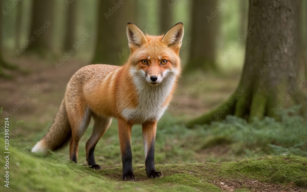 Majestic Fox Roaming Through a Lush Forest Majestic Fox Roaming Through a Lush Forest