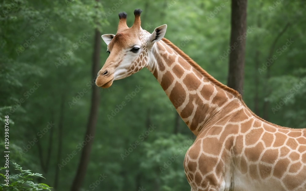 Elegant Giraffe Standing Tall Amidst Lush Greenery in the Forest Elegant Giraffe Standing Tall Amidst Lush Greenery in the Forest