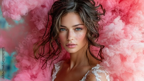 Woman, Pink Smoke,  Elegant Portrait
