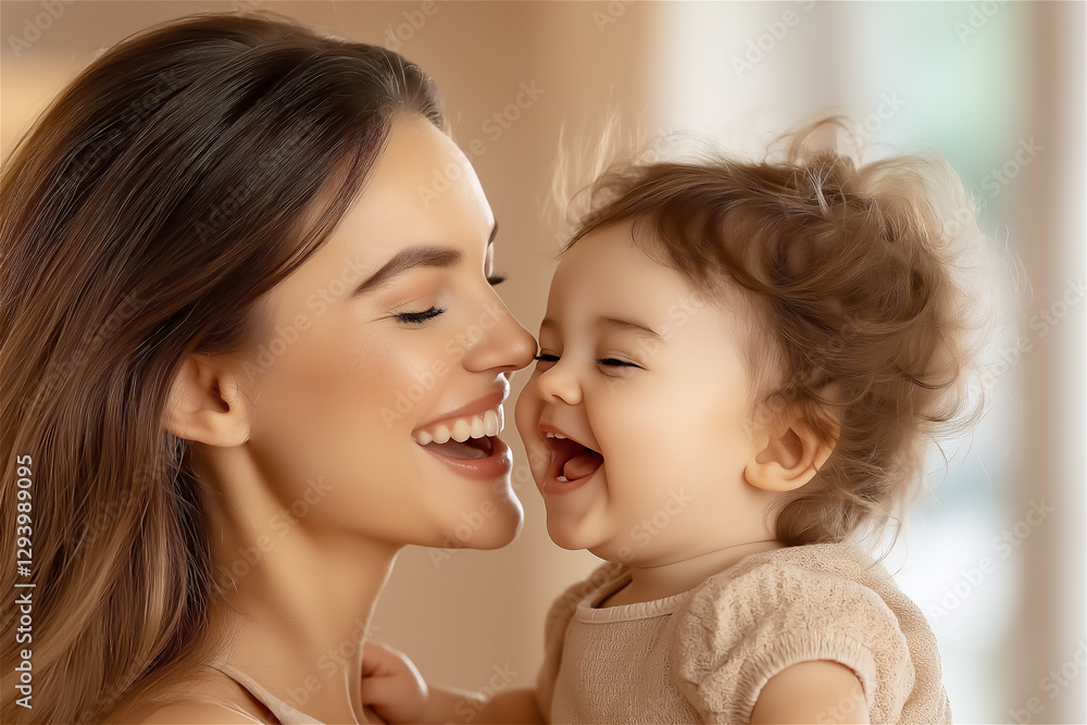 A mother lovingly interacting with her young child, smiling and sharing a special moment. The image conveys warmth, affection, and the joy of maternal bonding. A mother lovingly interacting with her young child, smiling and sharing a special moment. The image conveys warmth, affection, and the joy of maternal bonding.