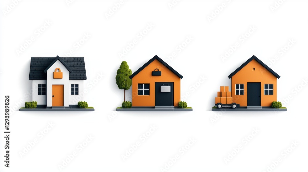 Moving icons elegant packaging collection modern homes digital art Moving icons elegant packaging collection modern homes digital art