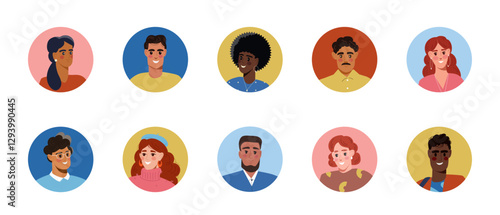 Diverse group of people avatars in flat design on white background. Concept of diversity and inclusion. Vector illustration