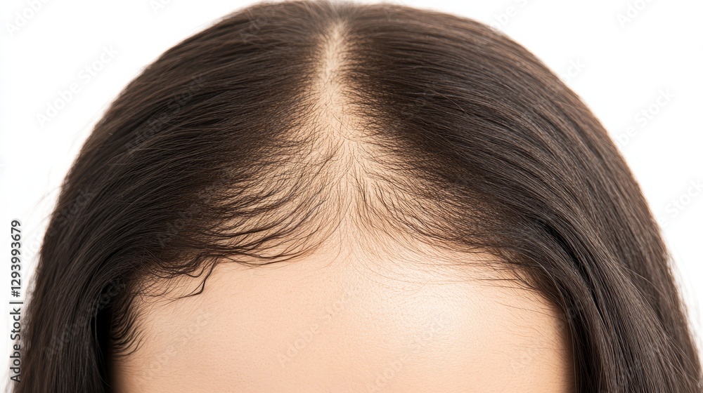 Fototapeta premium Cropped shot of a young woman with greasy and dirty hair on a white background, illustrating the common problem of oily scalp and itchy skin caused by prolonged lack of hair washing and hygiene