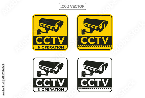 CCTV set flat banners icon on white background. Security technology system vector template design