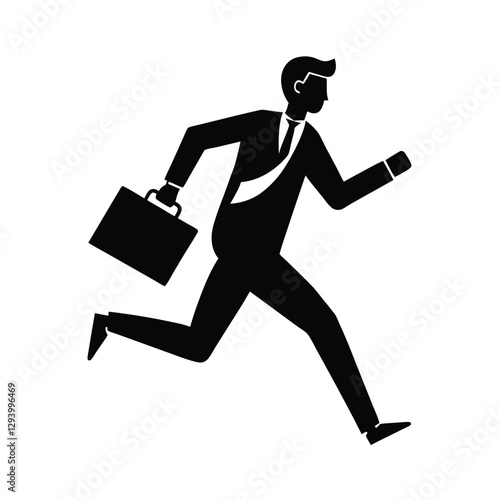 Vigorous businessman silhouette sprinting with briefcase for rapid career momentum