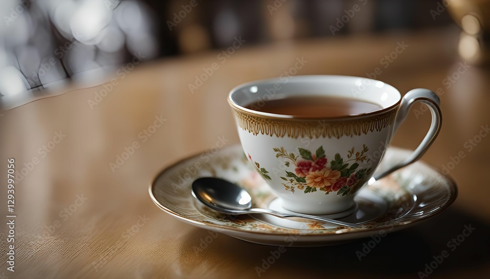 Obraz premium A Cup of Tea on a Wooden Table