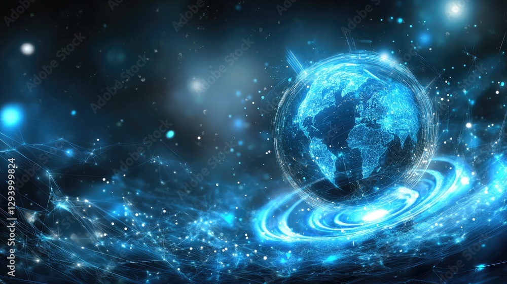 Obraz premium Communication satellites beaming signals down to Earth with vibrant digital effects.