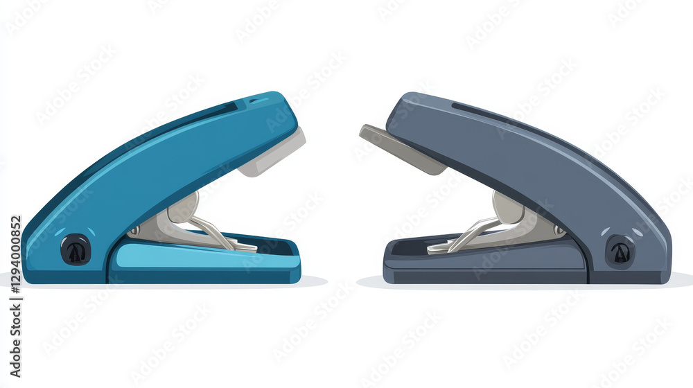 Blue and gray stapler, isolated on white. Office supply concept, stationery item for paper fastening vector illustration. Blue and gray stapler, isolated on white. Office supply concept, stationery item for paper fastening vector illustration.