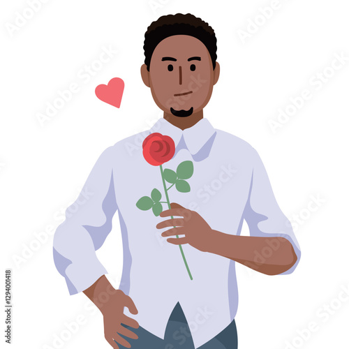 Romantic Gesture – Black Man Holding a Rose