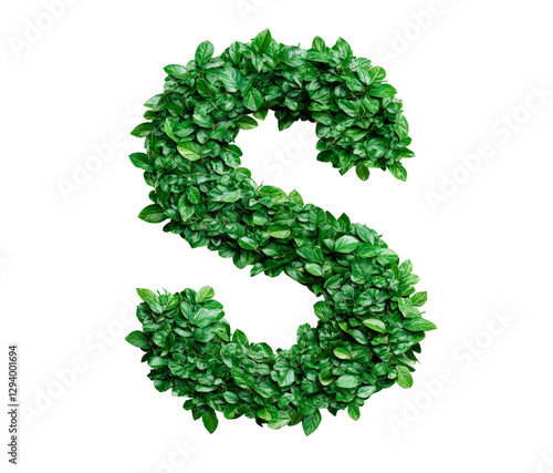 Letter S made with leaves isolated on transparent background