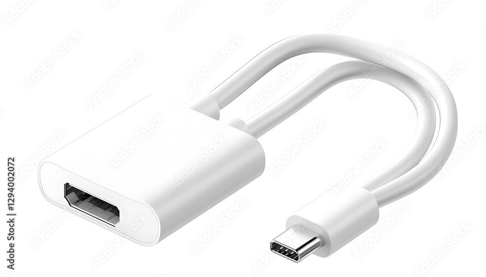 Fototapeta premium A white HDMI to USB C cable adapter displayed on white