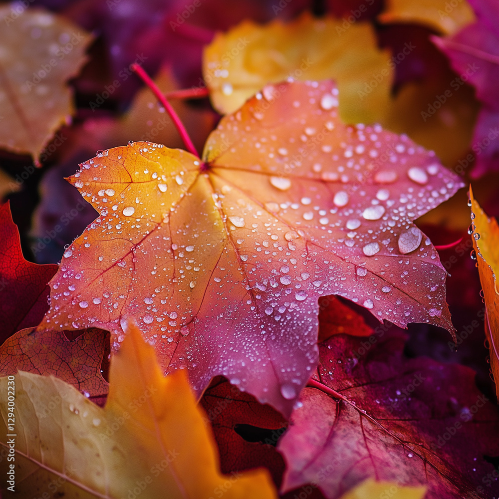 Autumn leaves covered with morning dew Autumn leaves covered with morning dew