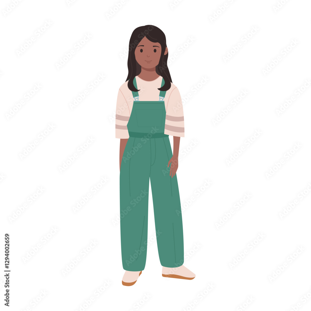 A trendy and stylish cartoon character is donned in vibrant green overalls and a casual yet fashionable outfit A trendy and stylish cartoon character is donned in vibrant green overalls and a casual yet fashionable outfit
