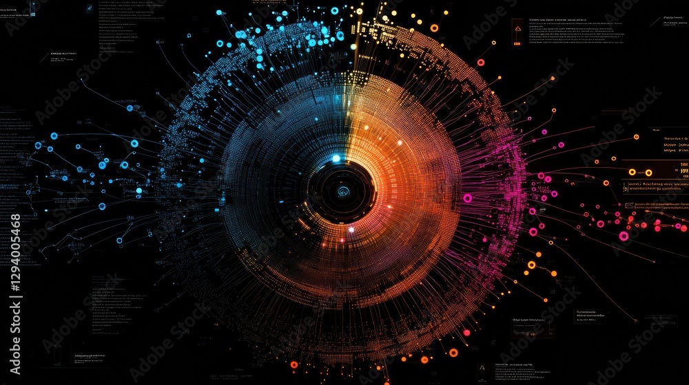 Obraz premium Colorful Circular Data Visualization with Dynamic Patterns and Colors