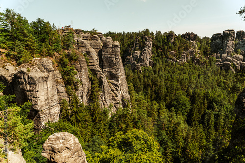 Beautiful views and natural landscapes with rocks from the Saxon Switzerland Mountains in Germany. photo