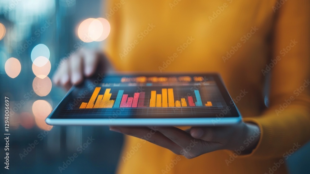 Analyzing business data trends on tablet modern office digital graphics interactive environment user perspective Analyzing business data trends on tablet modern office digital graphics interactive environment user perspective
