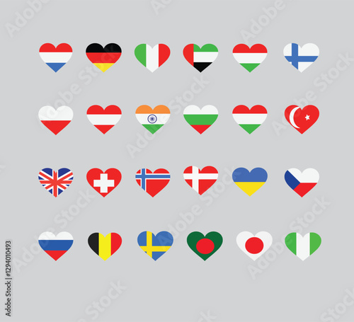 World Flags in Love Heart Shape