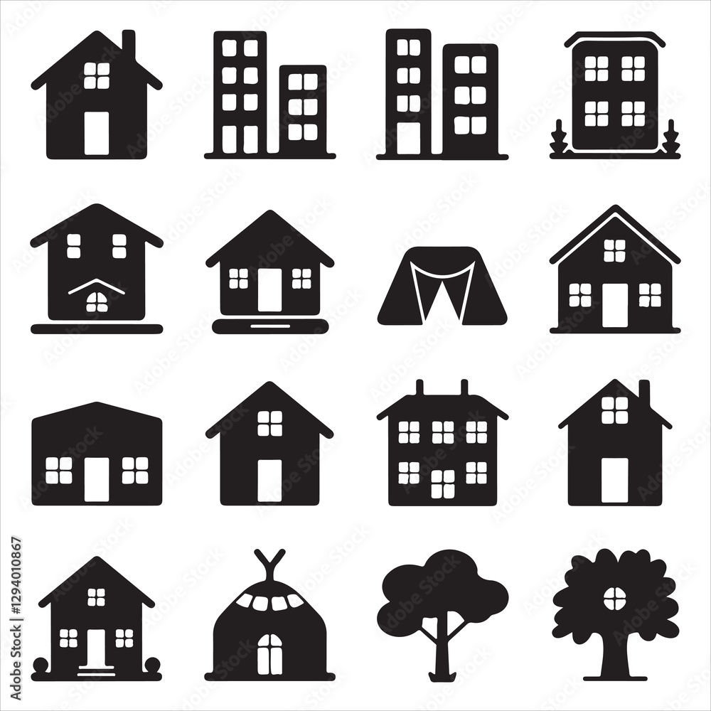 Fototapeta premium set vector various home icon silhouettes