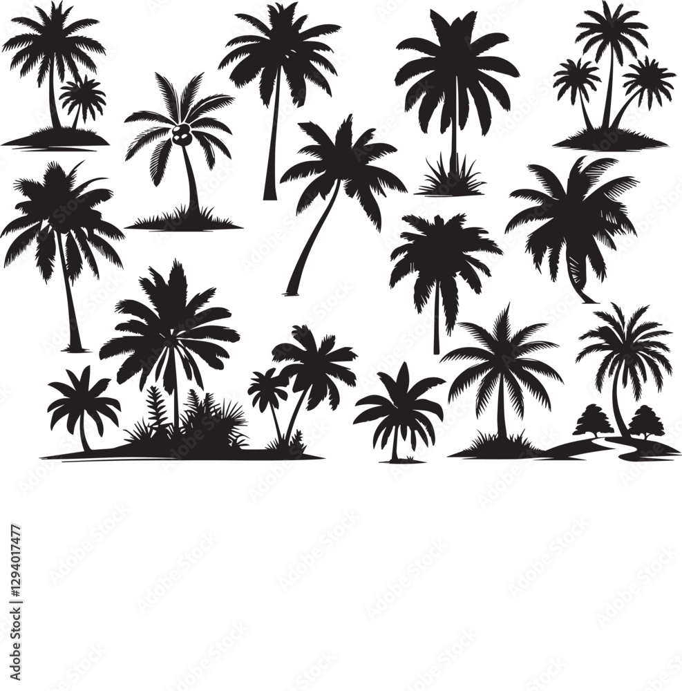 palm or coconut trees vector illustration set on white background. (eps). nature, relaxation, peace, luxury, elegance concept. palm or coconut trees vector illustration set on white background. (eps). nature, relaxation, peace, luxury, elegance concept.