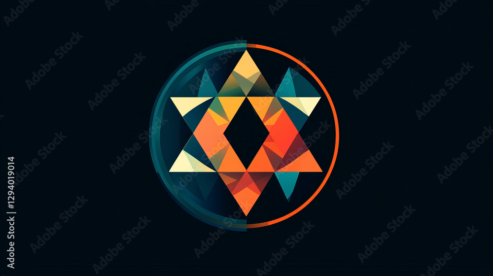 Abstract triangular polygonal shape kaleidoscope geometry company brand logo badge template circle decorative vector icon. Abstract triangular polygonal shape kaleidoscope geometry company brand logo badge template circle decorative vector icon.